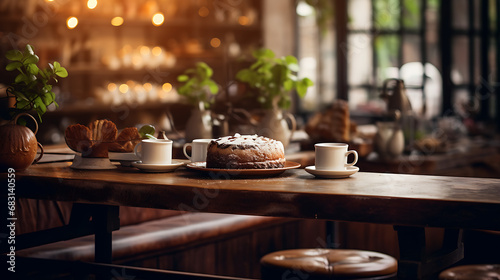 Enchanting Coffee Shop Vibes: Cozy Shelf and Table Setup with Bokeh Magic, Ultra-HD, Super-Resolution