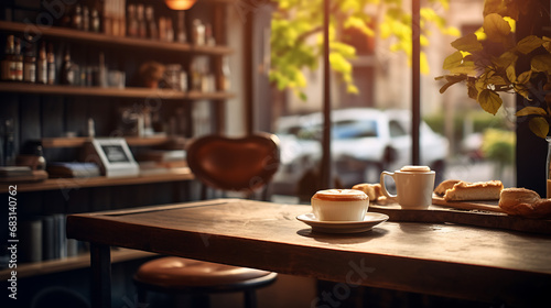 Enchanting Coffee Shop Vibes  Cozy Shelf and Table Setup with Bokeh Magic  Ultra-HD  Super-Resolution