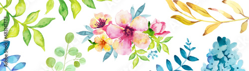 Abstract water color floral background design. Bright colors, painting on a light background.