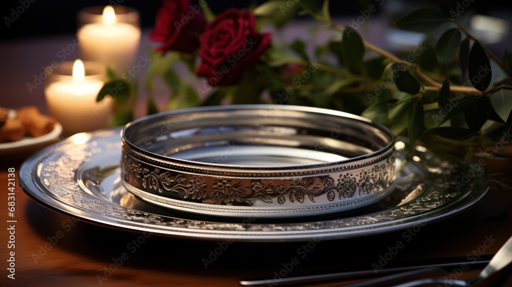 A dinner plate made of silver UHD wallpaper A dinner plate made of silver UHD wallpaper
