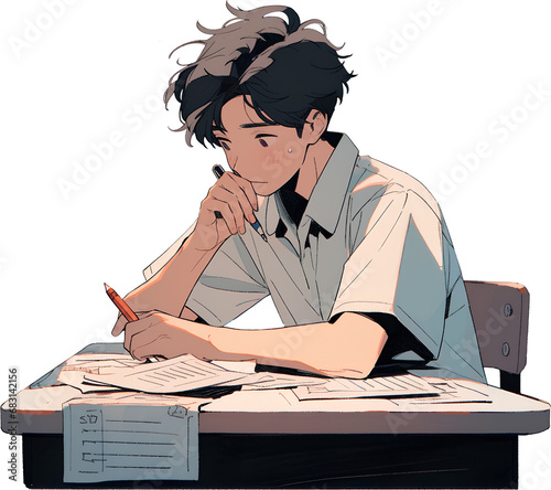 Asian high school student studying