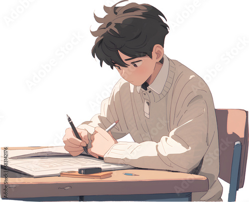 Asian high school student studying