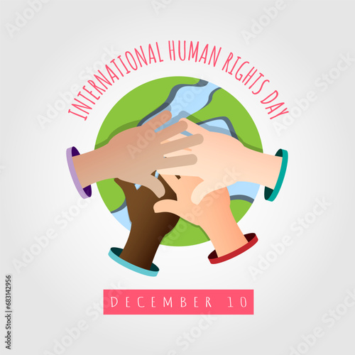 International Human Rights Day poster with joining hands all over the world
