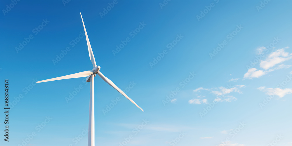 Solitary wind turbine stands tall against the backdrop of a clear sky Solitary wind turbine stands tall against the backdrop of a clear sky
