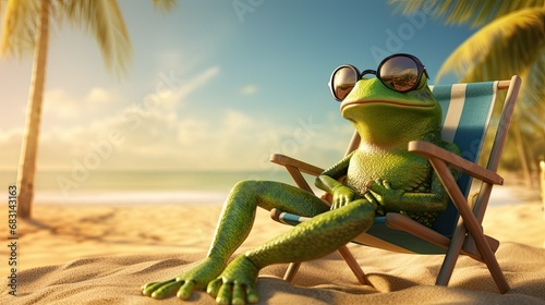 Frog With Sunglasses Relaxing on a beach