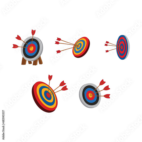 Arrows hitting a target. One target and three arrows. Business goal concept. 