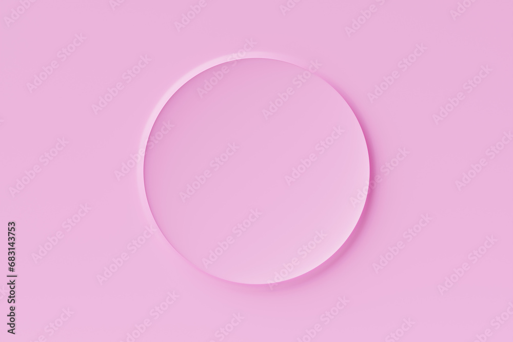 3D illustration  of  pink  round  frame  on a  monochrome wall for design