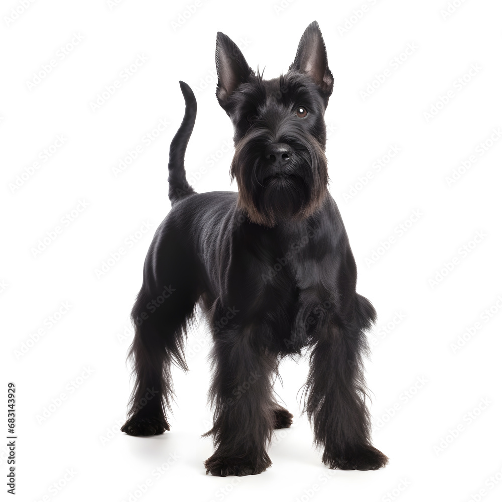 Black Scottish Terrier - Scotty - Dog Isolated on White Background - Generative AI