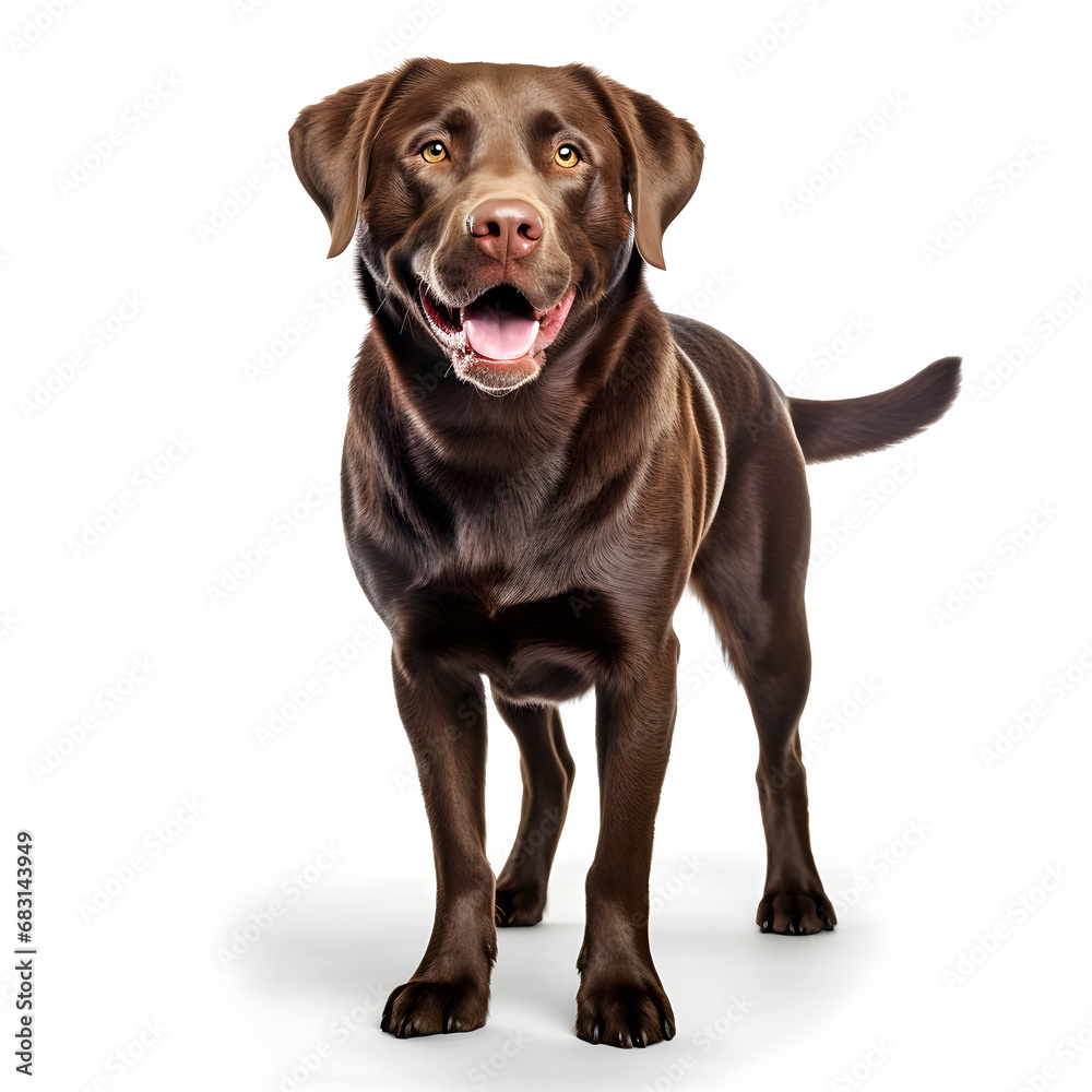 Chocolate Labrador Retriever Dog Isolated on White Background - Generative AI