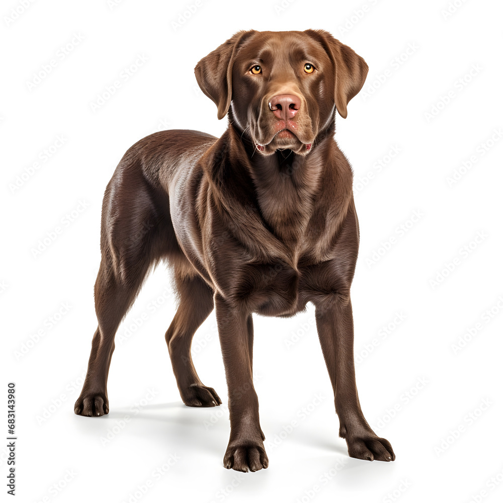 Chocolate Labrador Retriever Dog Isolated on White Background - Generative AI Chocolate Labrador Retriever Dog Isolated on White Background - Generative AI