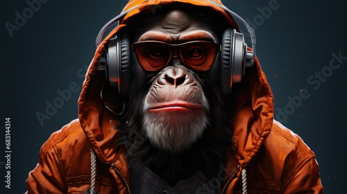 Poster of a monkey wearing a hood and glasses photo