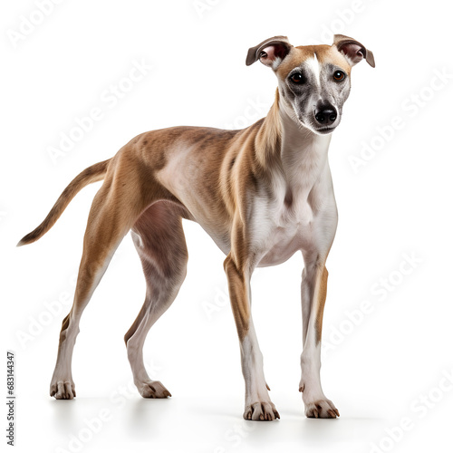 Whippet  Greyhound Dog Isolated on White Background - Generative AI