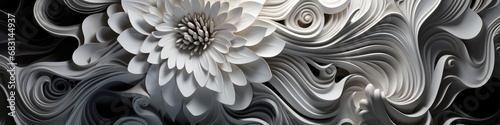 Elegant and Sophisticated Black and White Flower Banner or Wallpaper Design photo
