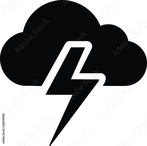 Representation of weather related icons, thunder and cloud cover.