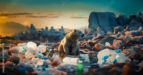 The critical crossroads of the polar bear's extreme life due to human environmental pollution. polar bear in the region, which is threatened by global warming. 