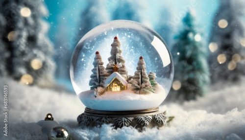 Snow globe with Christmas decorations in snow background © CreativeStock