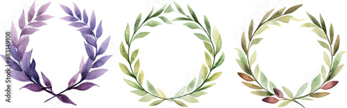 four watercolor laurel wreaths for printable templates