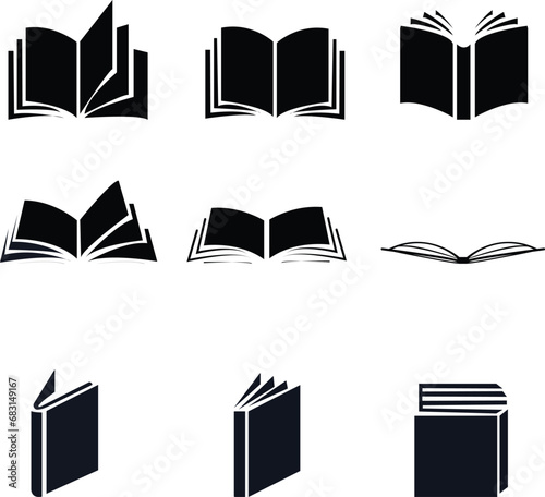 Simple books icon series in vector format. Education signs and symbols. Literature book icons collection. Textbook, interest in reading black book, used for mobile, logo or app