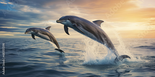 Playful dolphins leaping in the vastness of the ocean © PRI