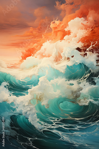 Abstract art - painting of a stormy ocean