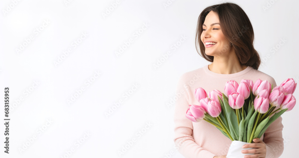 woman holding a bouquet of tulips woman holding a bouquet of tulips