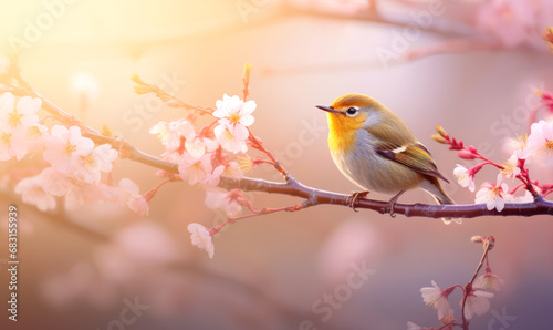 cute bird on branch on spring time