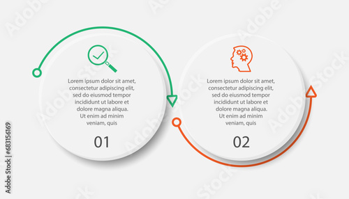 Minimal Business Infographic Template. Timeline with 2 steps, options and marketing icons. Vector linear infographic with Two connected elements. Can be used for presentations in your business.