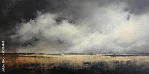 Abstract artwork includes a dramatic dark sky, highlighted by strong brushstrokes and grainy texture. © Fayrin