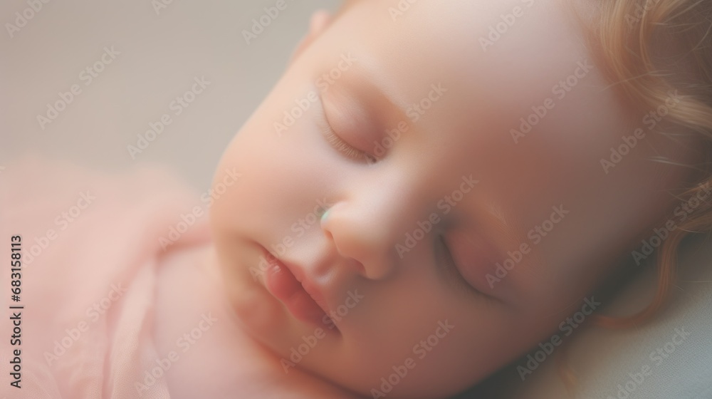 Close-up candid portrait photo of a newborn baby sleeping peacefully, soft pastel tones Close-up candid portrait photo of a newborn baby sleeping peacefully, soft pastel tones