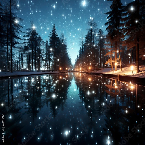 A winter forest at night with moonlight filtering through  Winter Graphics  Winter Graphics image idea  Illustration