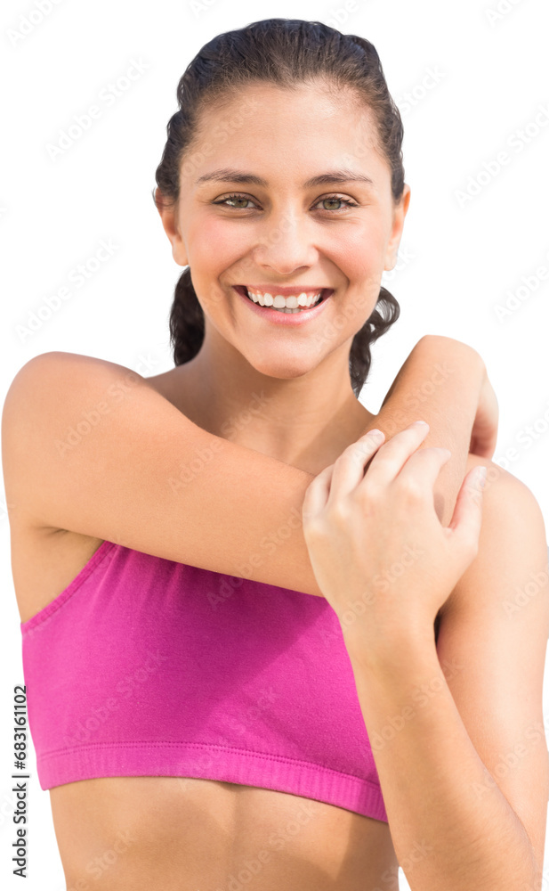 Digital png photo of caucasian woman stretching on transparent background Digital png photo of caucasian woman stretching on transparent background