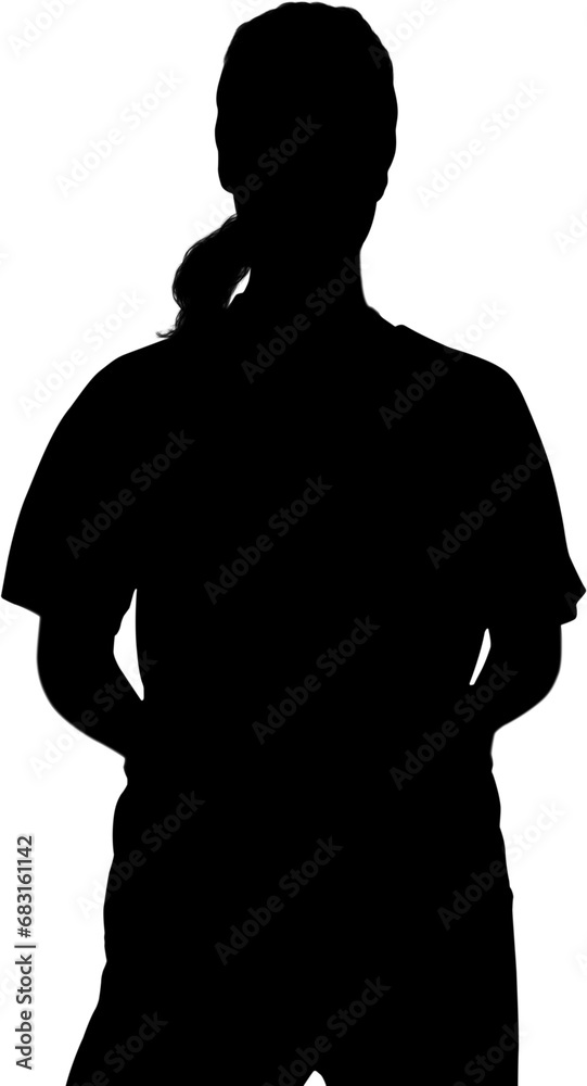 Digital png silhouette image of female football player on transparent background