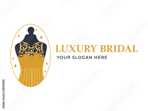 Luxury Monochrome Bridal Gowns Boutique Logo Ideas, Sign, Icon, Mannequin, Fashion, Beautiful Bride, Boutique Bridal Logo Illustration Vector Design template