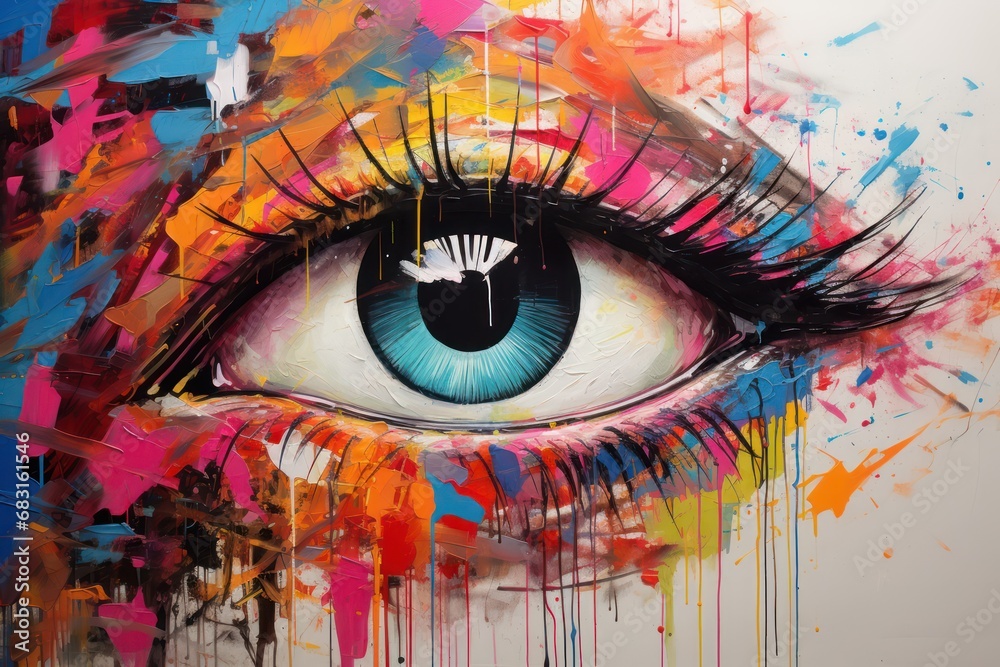 colorful oil painting of an eye - obrazy, fototapety, plakaty 