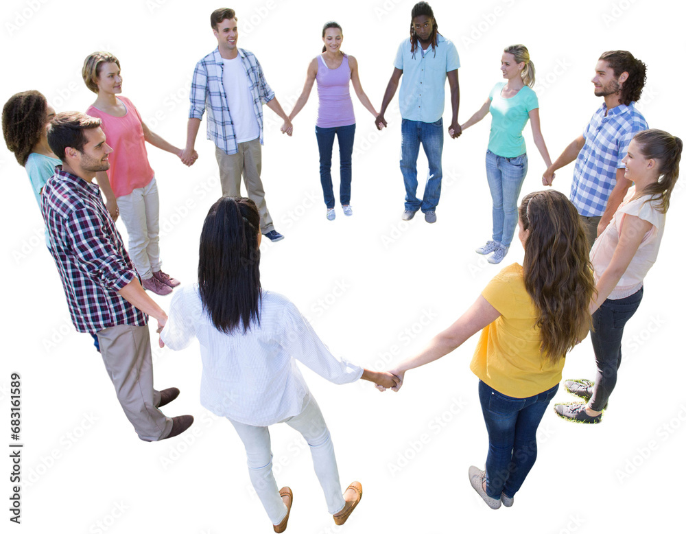 Digital png photo of diverse male and female friends holding hands on transparent background Digital png photo of diverse male and female friends holding hands on transparent background