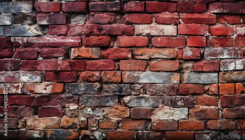 Weathered and Old Brick Wall with Varied Colors and Irregular Pattern