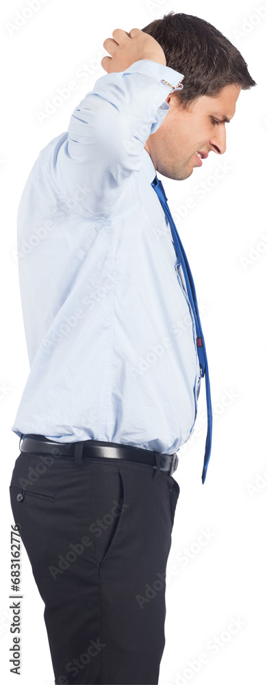 Digital png photo of thoughtful caucasian businessman on transparent background Digital png photo of thoughtful caucasian businessman on transparent background