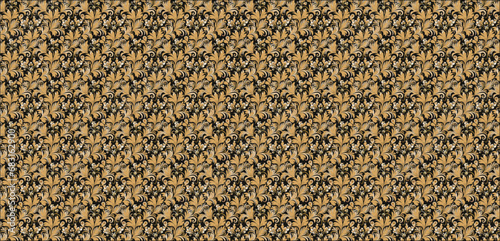378 Wallpaper in the style of Baroque. Seamless vector background. Gold and black floral ornament. Graphic pattern for fabric, wallpaper, packaging. Ornate Damask flower ornamen