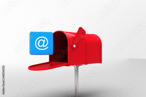 Digital png illustration of red mail box with at sign on transparent background