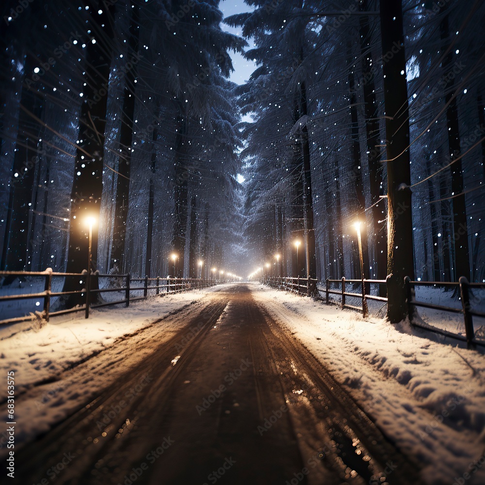 A winter forest with snow-covered trees and sparkling snow ,Winter Graphics, Winter Graphics image idea, Illustration