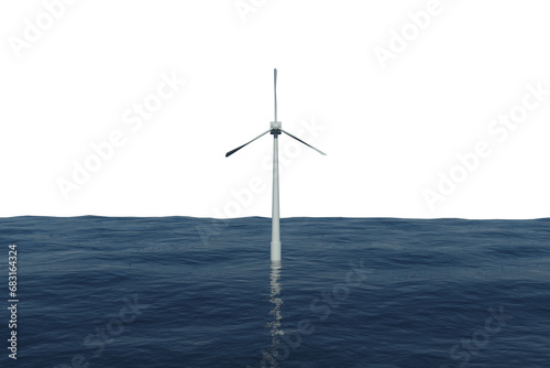 Digital png illustration of deep ocean with windmill on transparent background