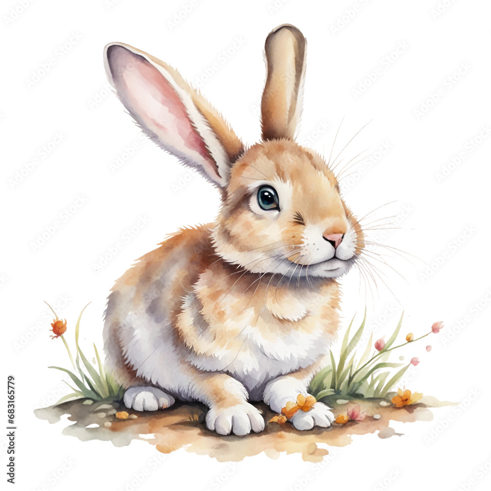 Fototapeta premium A cute rabbit in watercolor style, transparent background