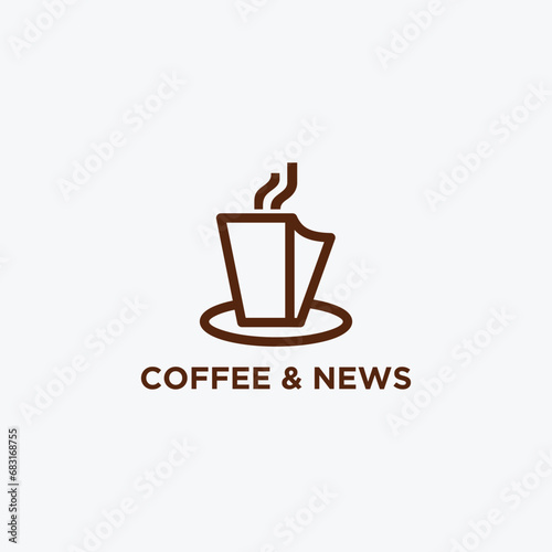Coffee Cup and NEWS , book Library logo design vector