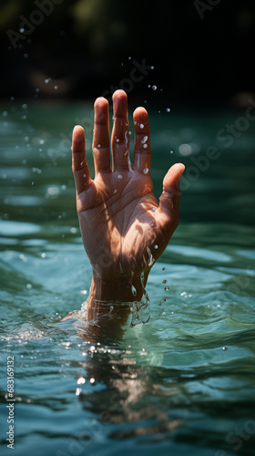 man's hand sticking out above the water