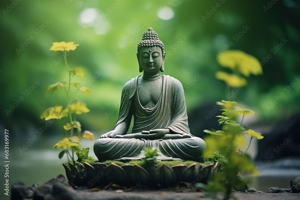 Zen Buddha Statue meditating symbol of calm mind, peace, body, soul and spirit. Fit for spa and relaxing image 