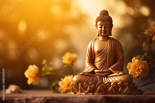 Zen Buddha Statue meditating symbol of calm mind  peace  body  soul and spirit. Fit for spa and relaxing image 