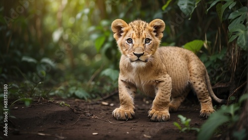 portrait of a lion cub in jungle