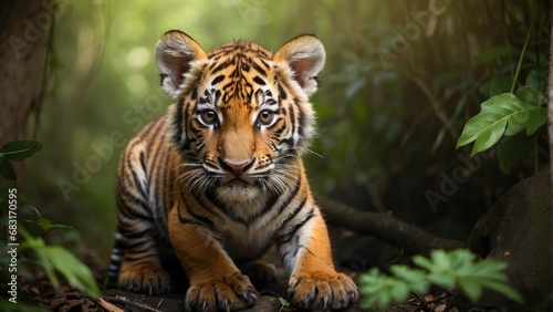 portrait of a tiger cub in the jungle