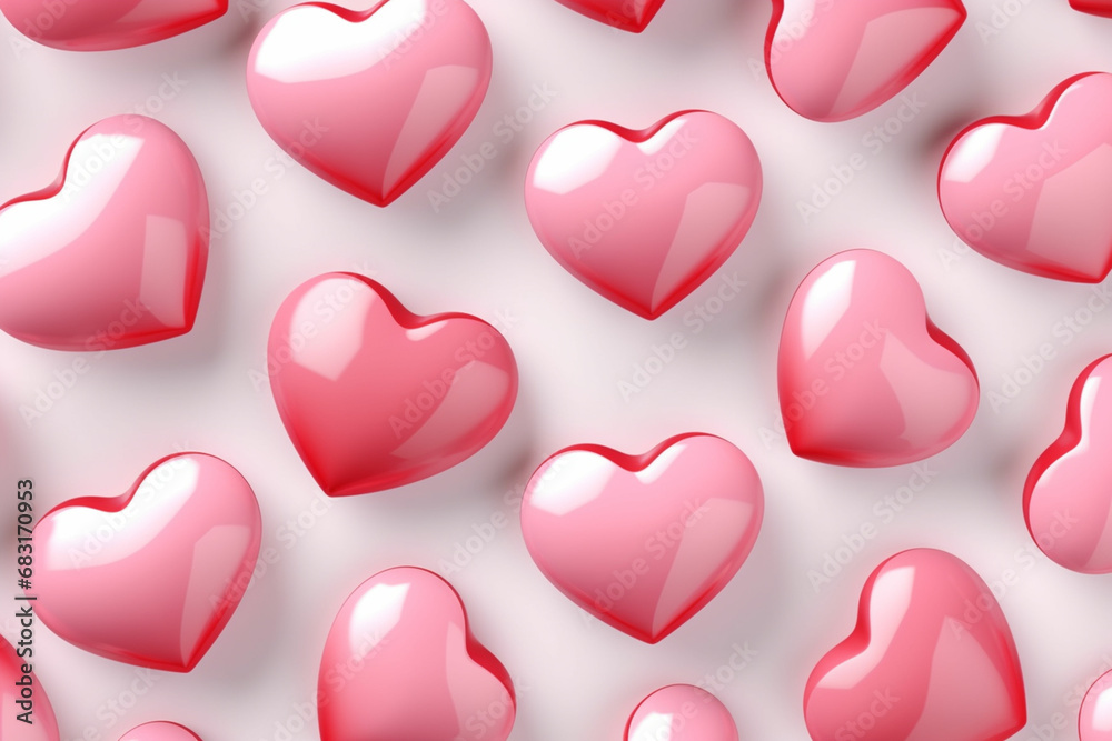 Festive seamless pattern. Red balloons heart-shaped on a pink background.