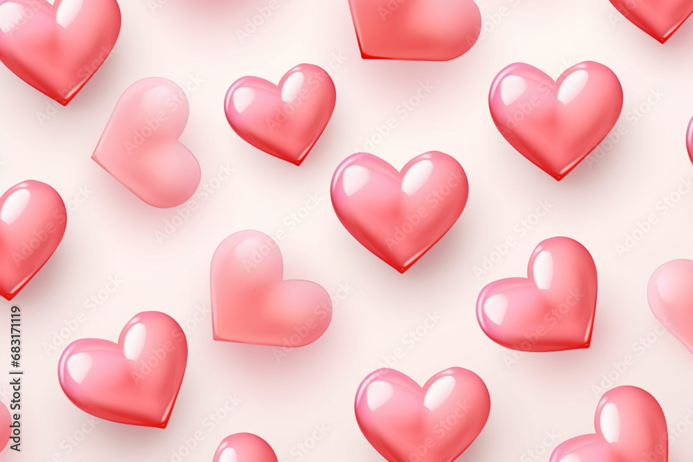 Festive seamless pattern. Red balloons heart-shaped on a pink background.